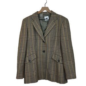 DNKY Brown Plaid women's Sz 14 Jacket Blazer pockets 2 buttons Houndstooth